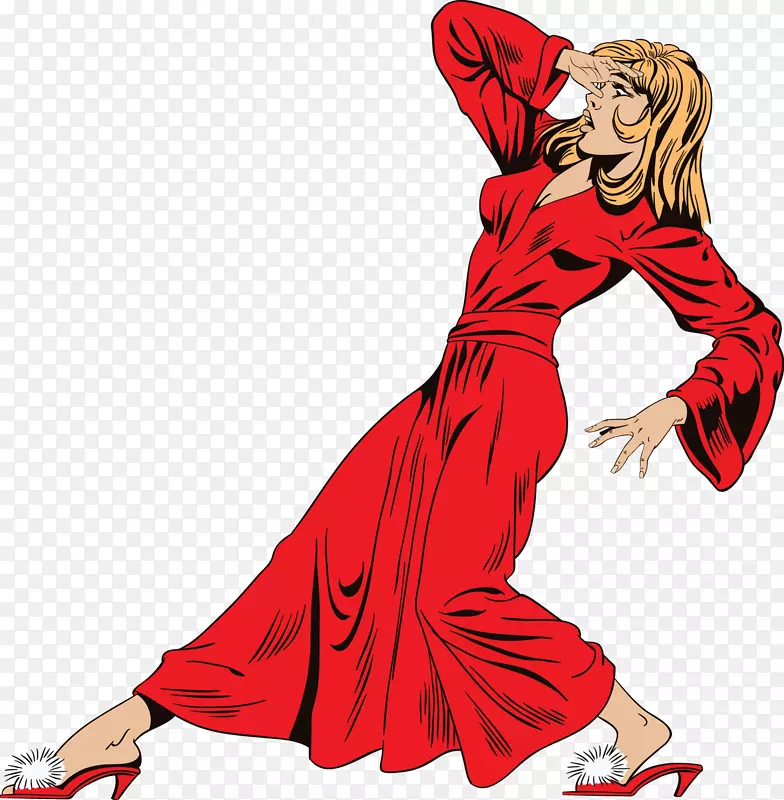 女裙剪贴画-穿红色裙子的女人
