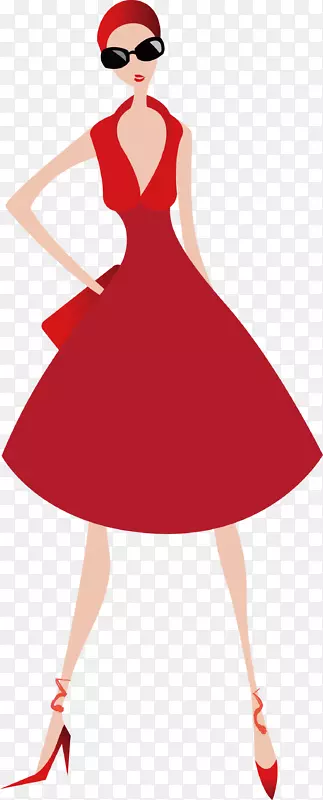 女裙图-穿红色连衣裙的女人