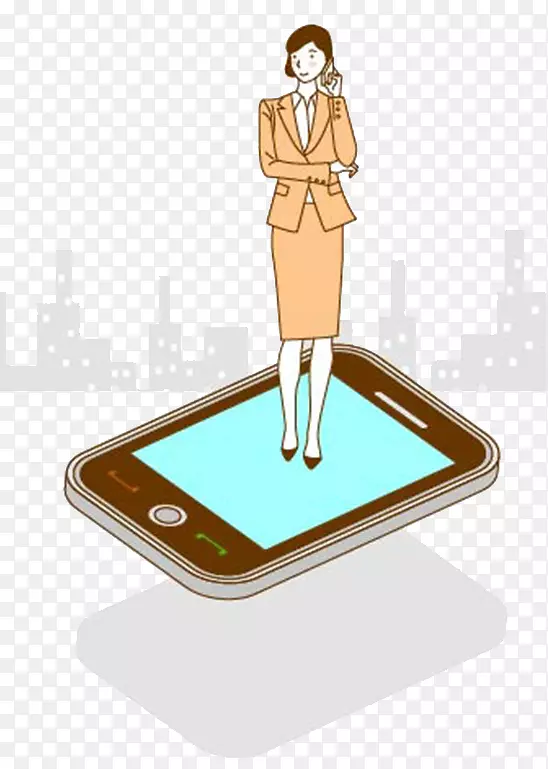 卡通移动电话插图-妇女站在电话上