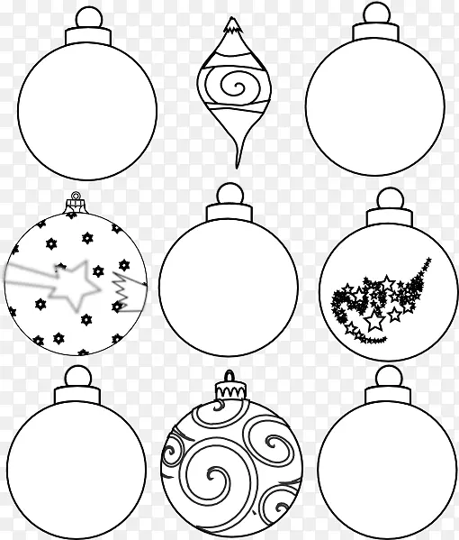 圣诞节装饰品，圣诞装饰，黑白剪贴画-小装饰剪贴画