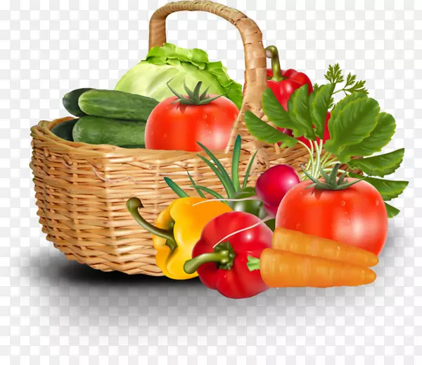 番茄汤蔬菜铃椒-创新png竹篮水果