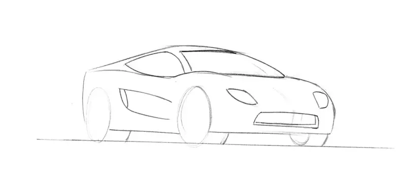 紧凑型轿车白色汽车设计草图-黑白汽车图纸