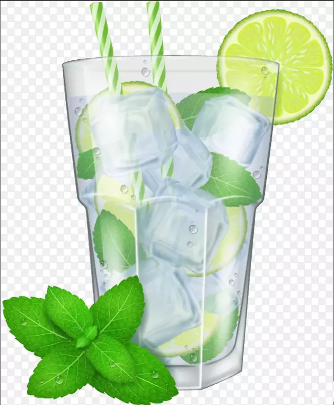 莫吉托鸡尾酒柠檬水插图-冰柠檬水插画