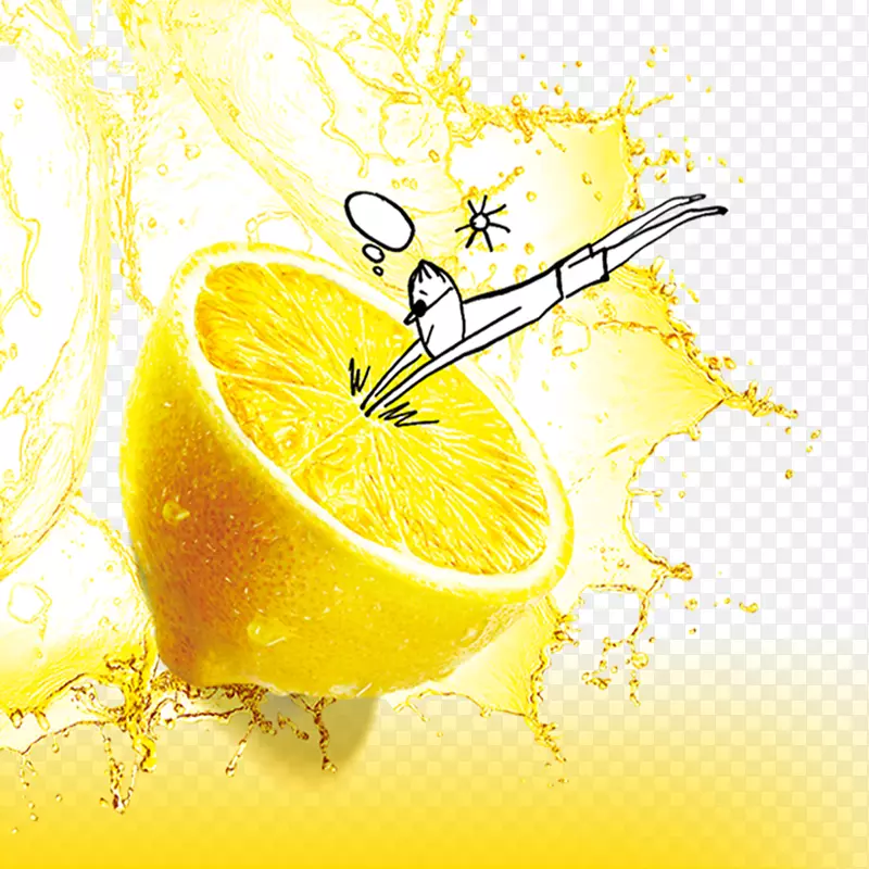 柠檬汁，橙汁，无水果扣，新鲜柠檬用水切成两半。