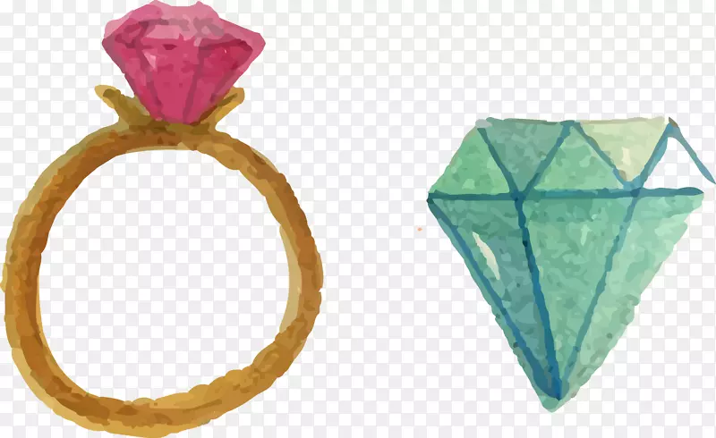 绘画水彩画戒指-爱情钻石戒指元素