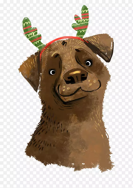 狗钱普里画圣诞插画.手绘圣诞鹿角小狗