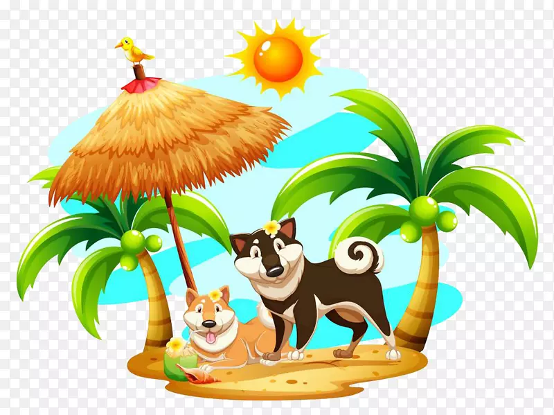 狗椰子图-一只在椰子树下享受树荫的小狗