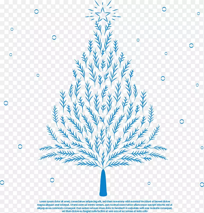 云杉圣诞树画-浪漫的手绘蓝色圣诞树