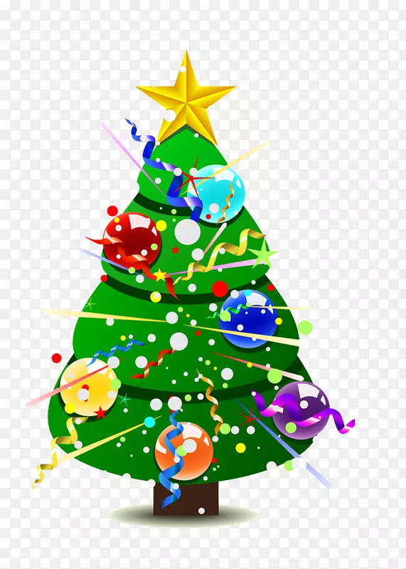 美丽多彩的圣诞树装饰圣诞老人-圣诞树