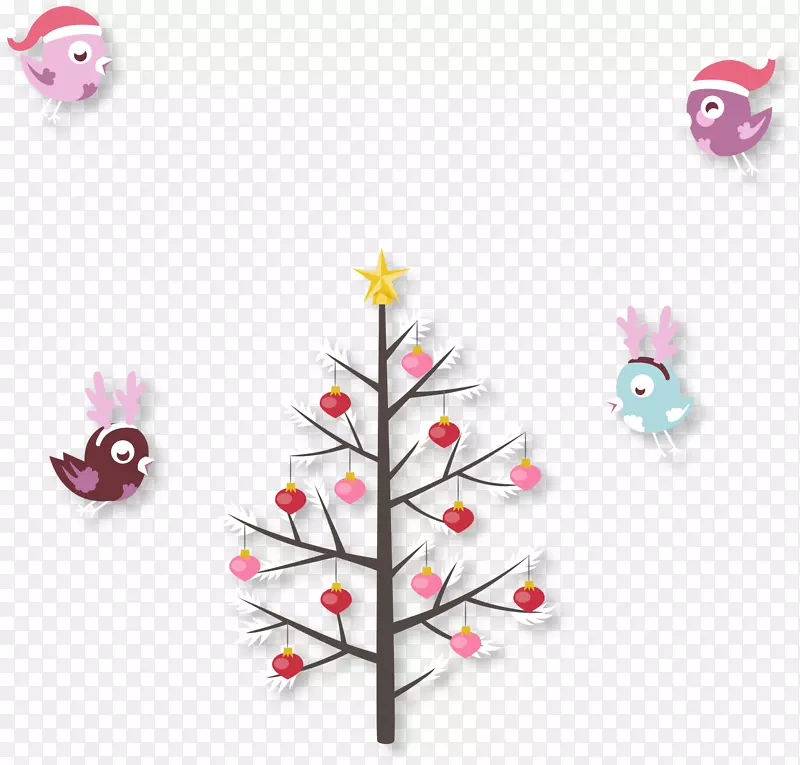 圣诞树鸟圣诞卡-圣诞树和鸟