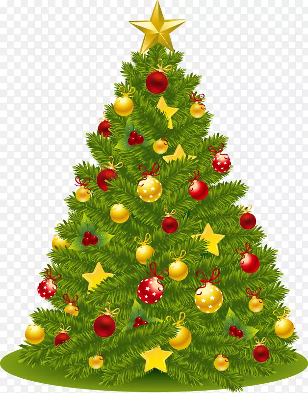 圣诞树装饰剪贴画.金色装饰圣诞树图案