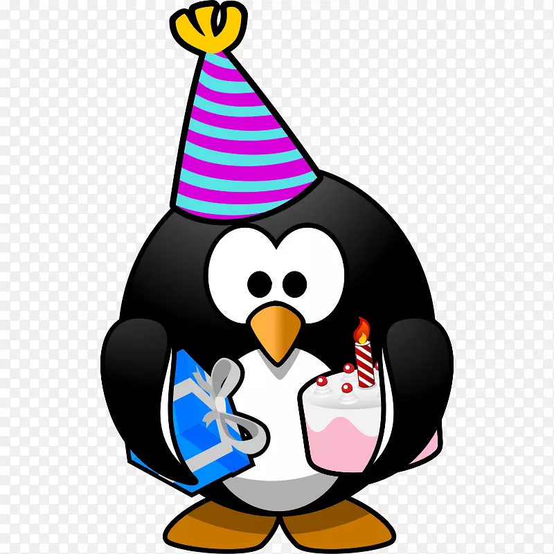 企鹅生日派对礼品剪贴画-生日帽PNG