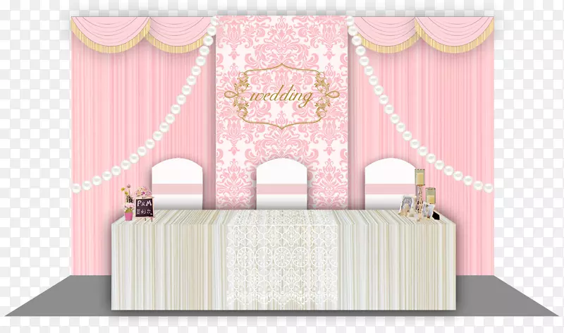 婚礼幕海报-粉红色婚礼考勤区设计
