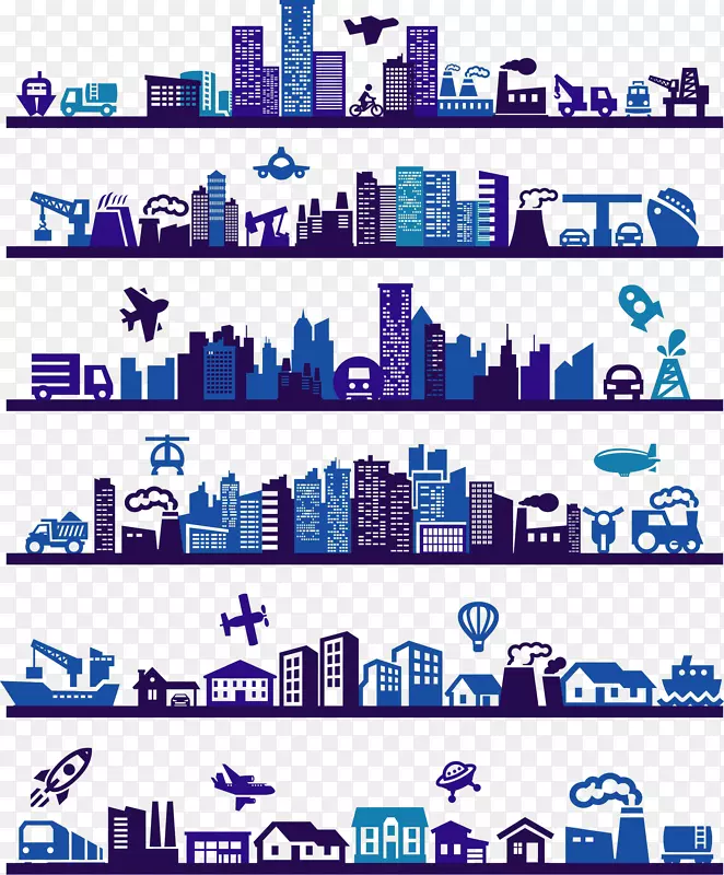 计算机图标城市壁画插图-城市​​大楼