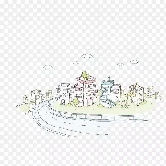 卡通插图-城市护城河