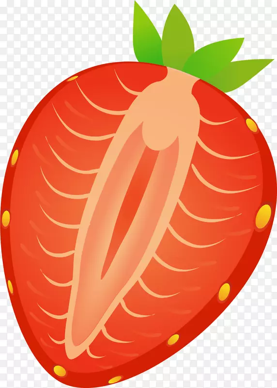 草莓草画手涂红草莓叶