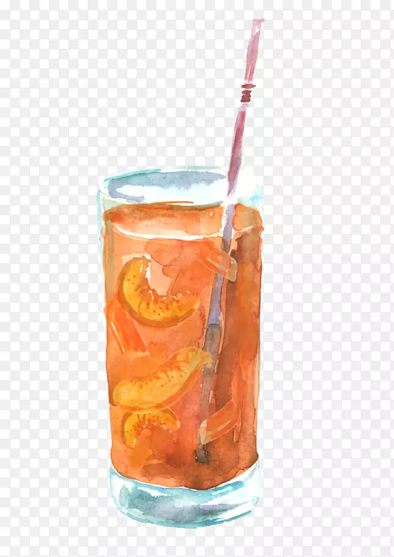 橙汁鸡尾酒湾微风海风手绘果汁