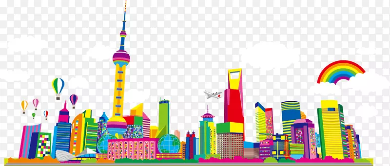 东方明珠塔卡通-卡通可爱色彩的上海城市