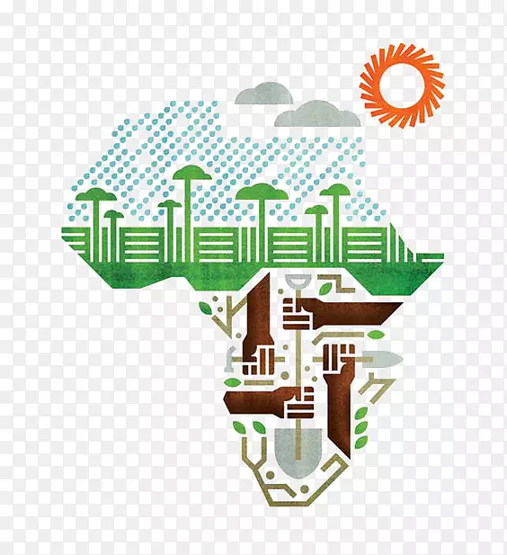 非洲单色插图-平坦城市