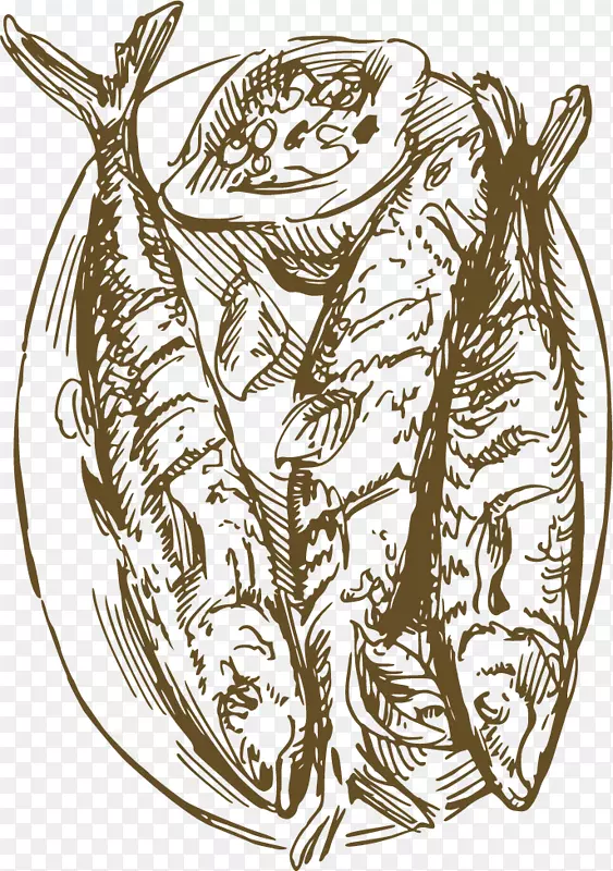 绘画食物免版税插图-素描鱼