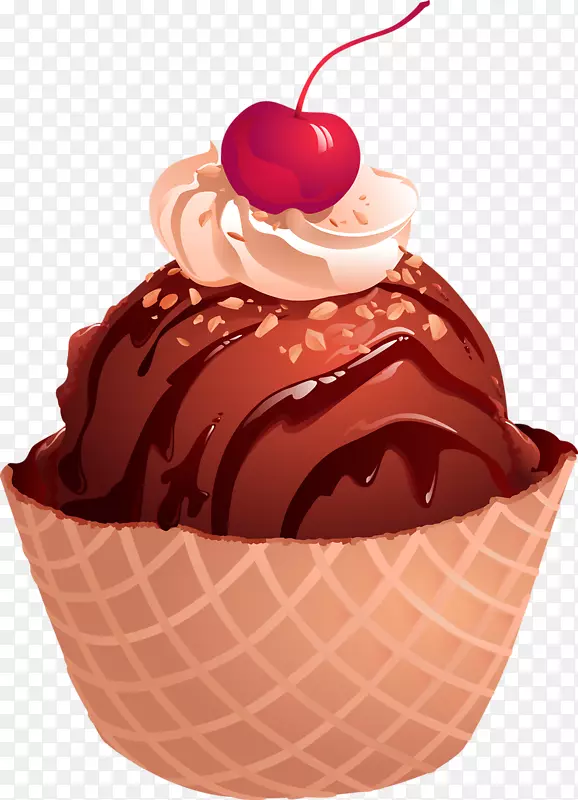 巧克力冰淇淋锥饼干卷草莓冰淇淋樱桃冰淇淋球