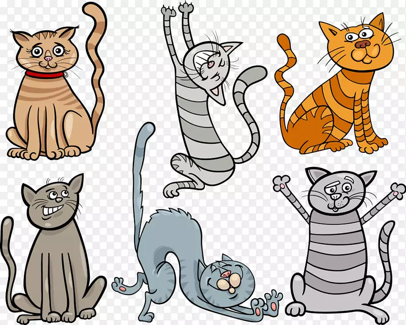 猫卡通插图-各种各样的猫