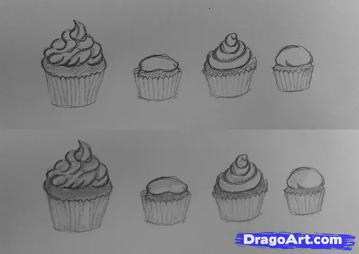 纸杯蛋糕糖霜与松饼绘画剪贴画-如何画纸杯蛋糕