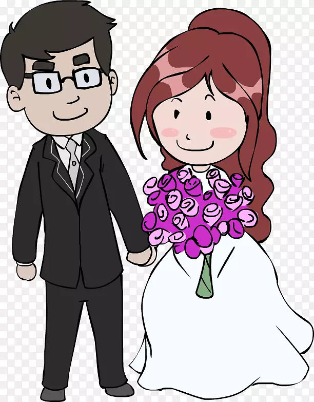 卡通婚纱照剪贴画-婚礼情侣卡通形象