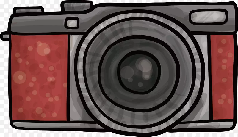 无反射镜可互换镜头照相机水彩画照相机镜头红色水彩手绘照相机