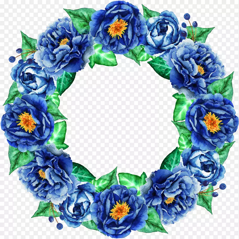 花卉设计花束剪贴画-蓝色玫瑰圈