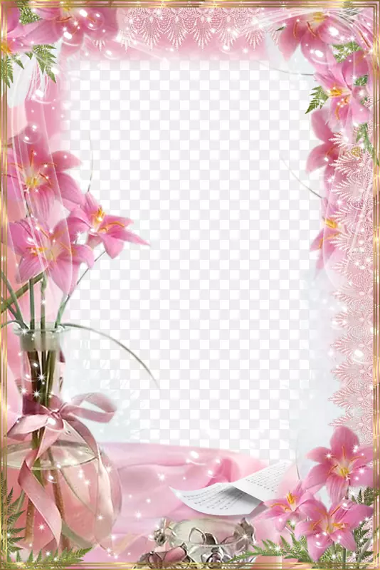 相框粉红色花朵.粉红色百合花边缘材料