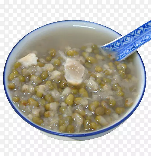 泡菜粥绿豆汤喝青花瓷餐具白木耳百合绿豆汤