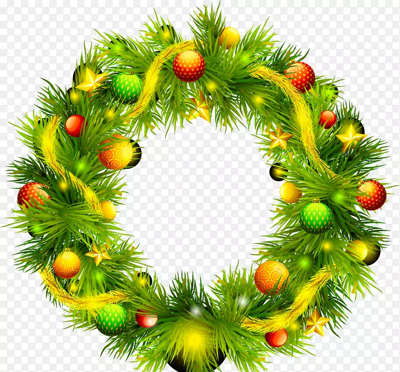 圣诞花圈装饰新年剪贴画绿色圆圈圣诞舞会图案