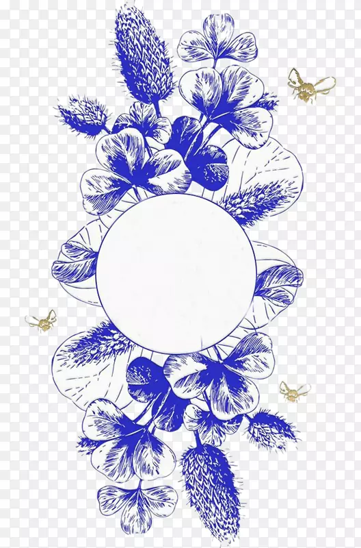 蓝墩88开罗文本框-蓝色圆圈装饰植物文本框