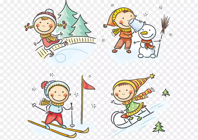 冬季剪贴画-冬季儿童