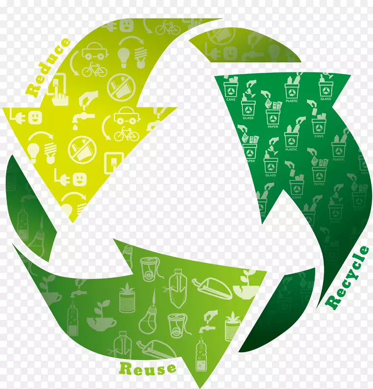 回收符号废物等级-绿叶绿草三角拼接图标
