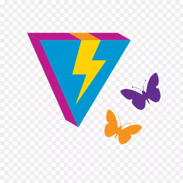 紫色电脑图标-橙色和紫色蝴蝶，彩色三角形