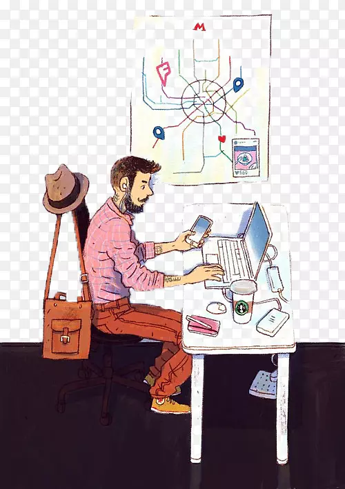 插画家平面设计艺术插图-计算机办公室