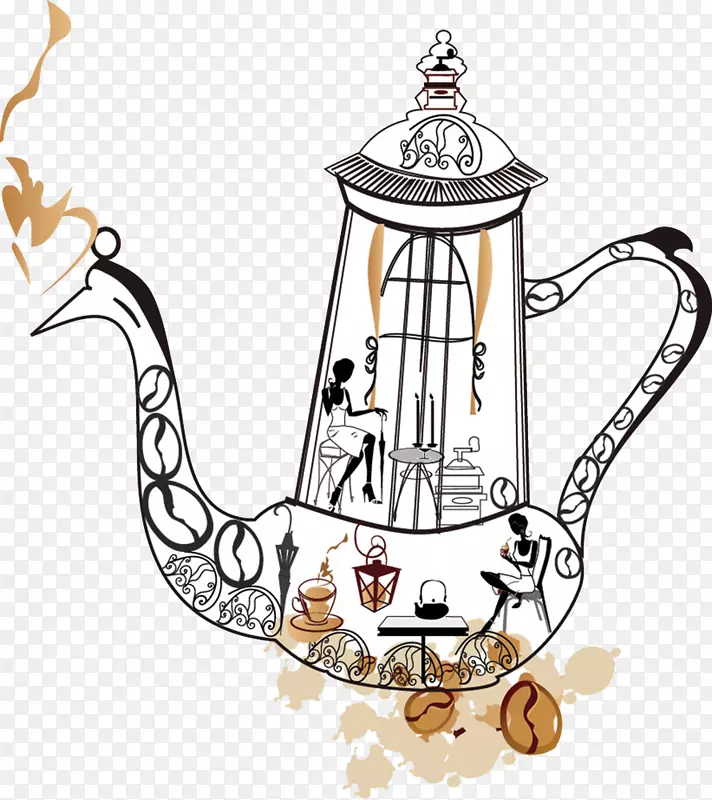 咖啡茶馆插图-简笔壶