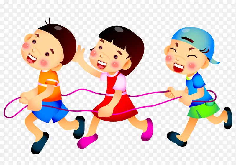 儿童卡通片艺术-抱着一个小伙伴的绳子
