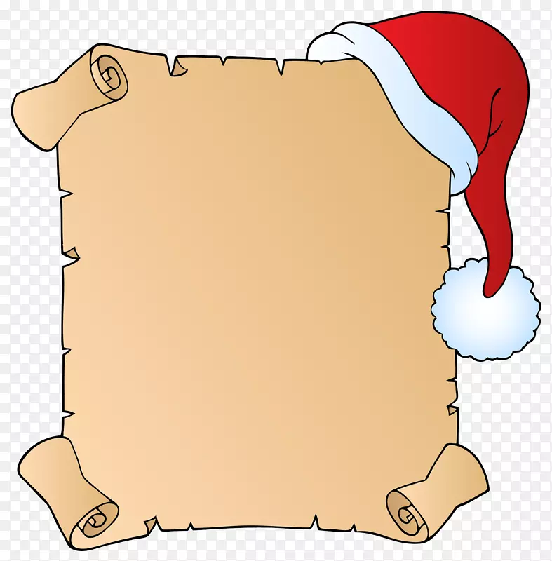 圣诞老人圣诞愿望清单剪贴画-圣诞帽挂在盒子上