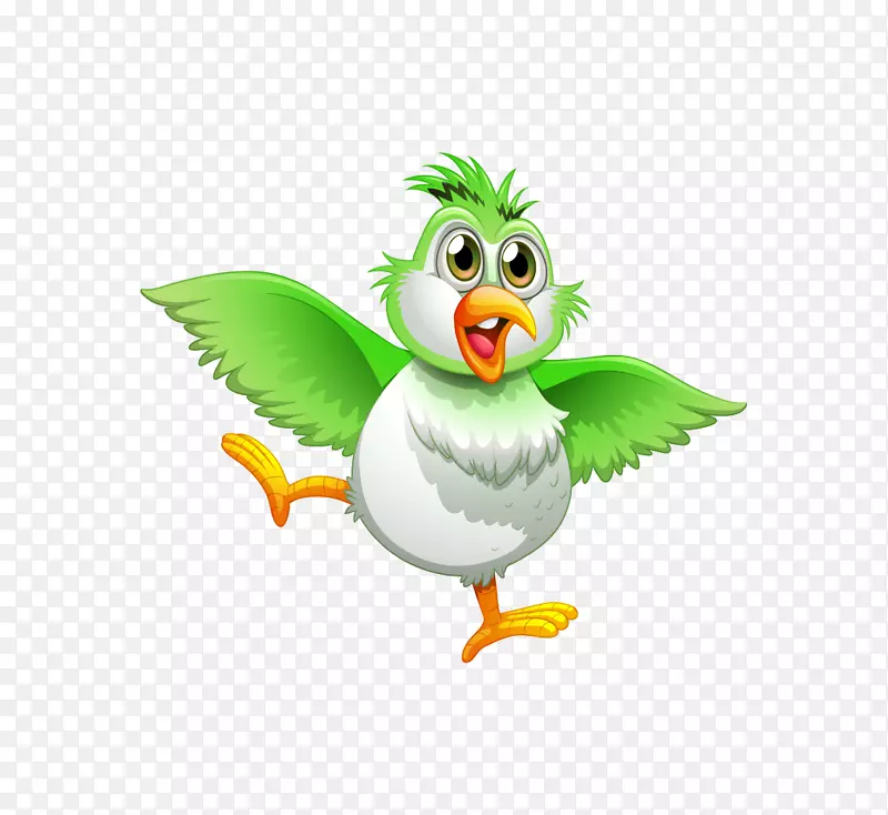 鸟类真鹦鹉画插图-可爱的卡通画绿色鹦鹉舞蹈