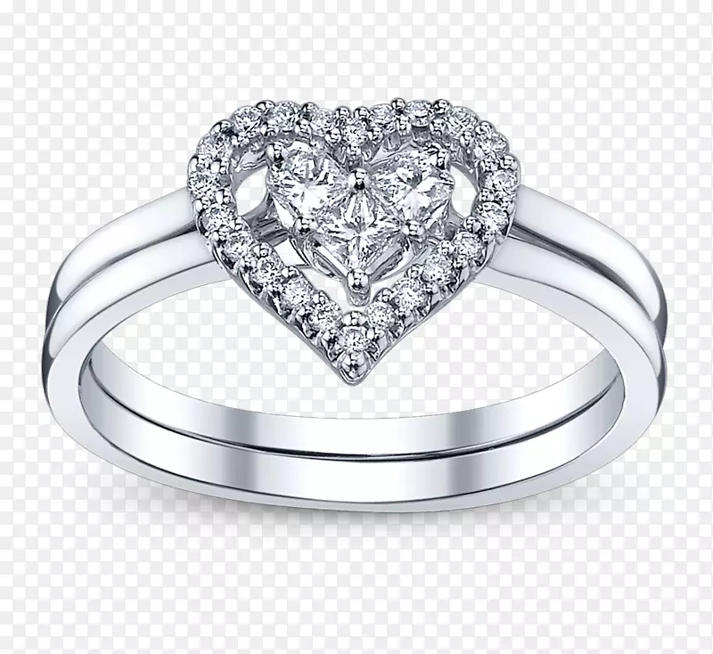 订婚戒指，结婚戒指，钻石心和弓钻石订婚戒指