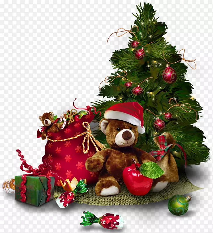 圣诞老人圣诞装饰剪贴画-圣诞树装饰品透明PNG