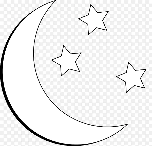 明月黑白剪贴画-月亮与星星