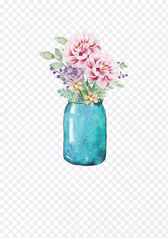 花匠缸水彩画纸花瓶