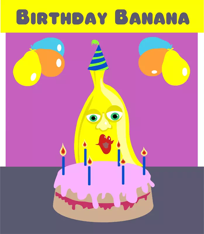 生日蛋糕香蕉蛋糕剪贴画-生日香蕉剪贴画