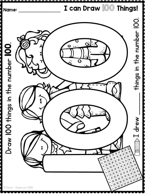 日校着色书幼儿园剪贴画-100天剪贴画