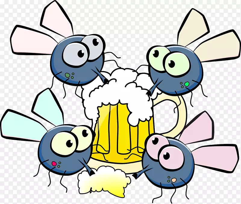 根啤酒，喝啤酒，玻璃杯，剪贴画-苍蝇