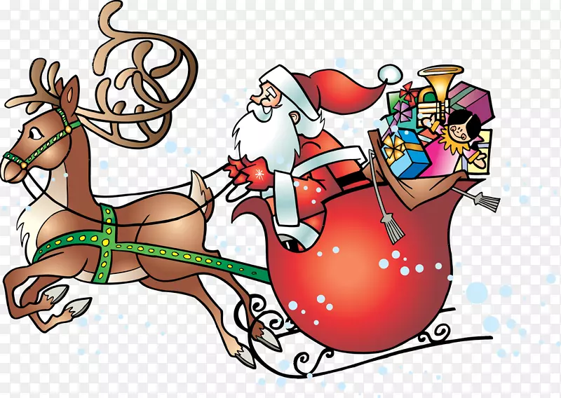 Ded Moroz圣诞老人驯鹿圣诞剪贴画-圣诞老人雪橇